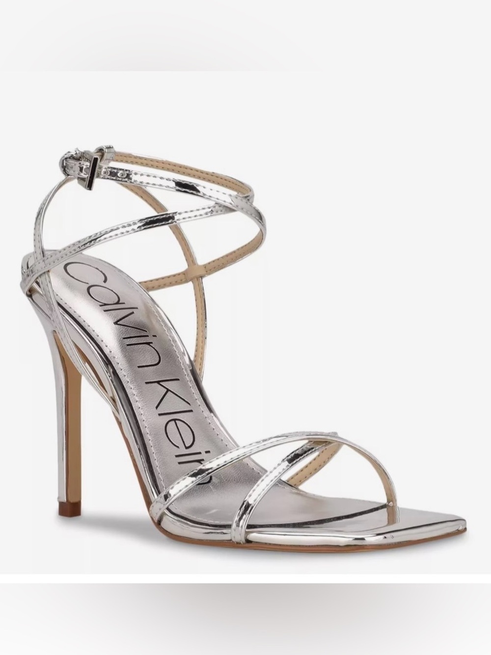 EUC CALVIN KLEIN TEGIN SILVER METALLIC STILETTO DRESS SANDAL SIZE 8M